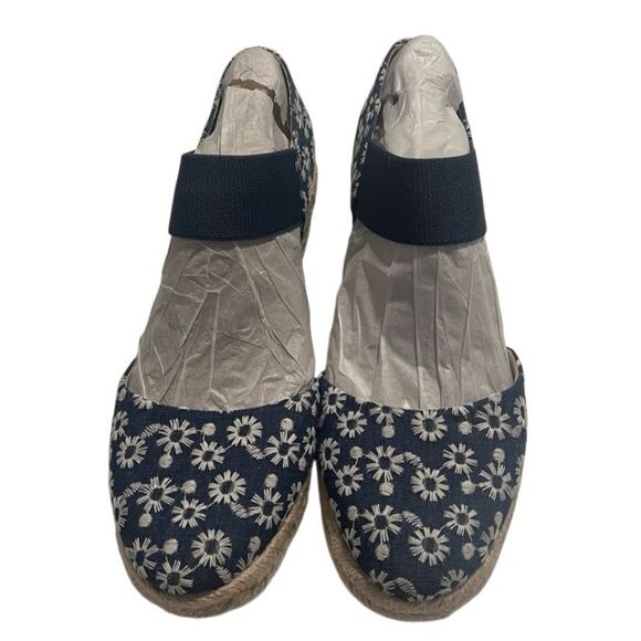 Life Stride Kaylee Blue and White Daisy Denim Espadrille Wedges Size 9.5 NIB - Picture 9 of 10